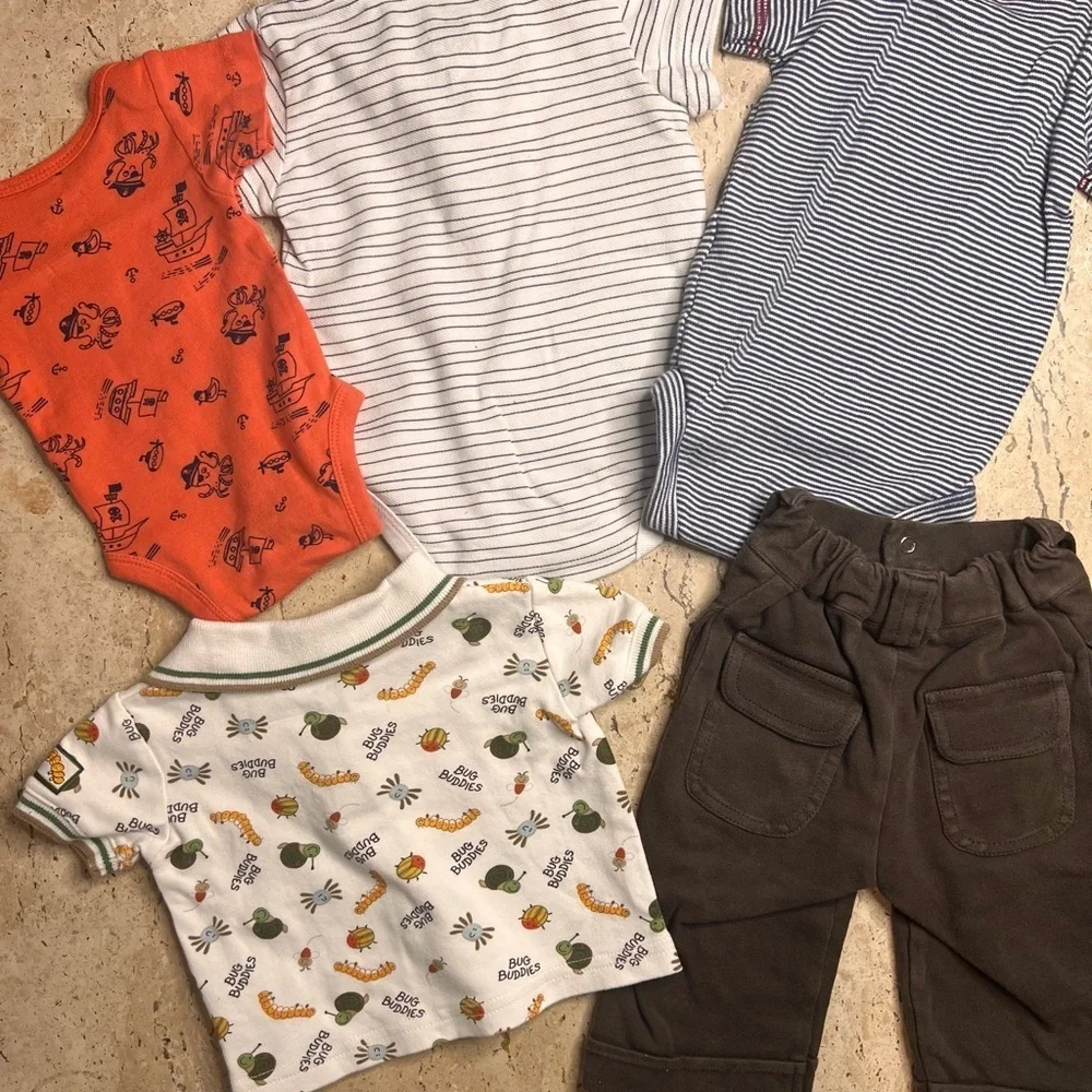 Baby Boy Newborn-3 Month One Piece Short Sleeve Shirts and Organic Cotton Pants